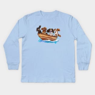 4 Cavalier King Charles Spaniels on a Boat Kids Long Sleeve T-Shirt